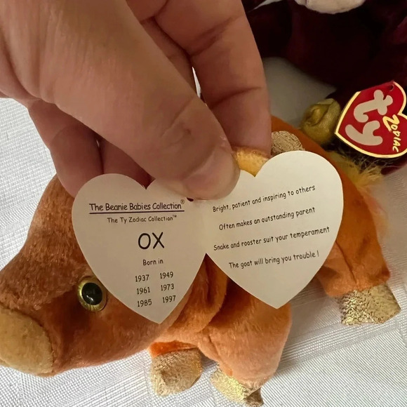 Vintage Ty Beanie Babies Lot of 3 Zodiac Collection -  Ox, Monkey & Pig - Picture 4 of 14